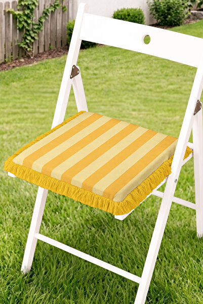 Realhomes Thick Striped Modern Patterned Fringed Zippered Chair Cushion - Str...