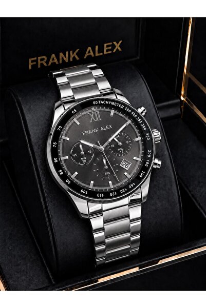 Frank Alex Dial with Stopwatch 2-Year Warranty Steel Strap 3 Atm Men's Wristw...