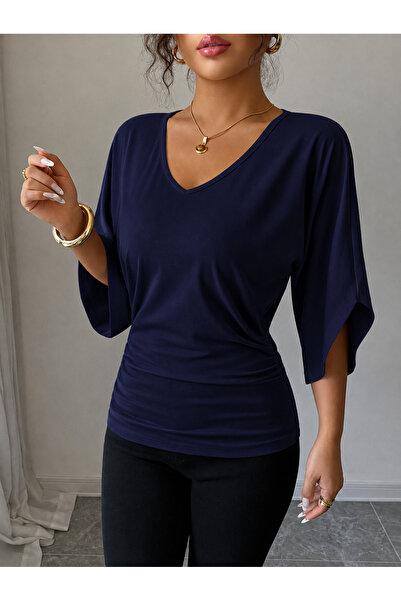 Lucky Line Tifanny Women's V-Neck Lycra Viscose Blouse, Draped Stylish and Co...
