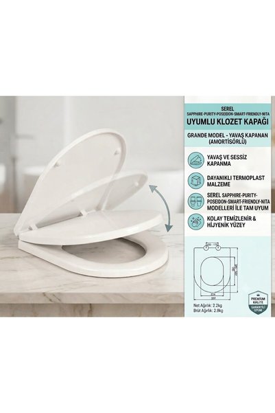 Genel Markalar Serel Muadili Amortisörlü Yavaş Kapanan Klozet Kapağı Kare Mod...