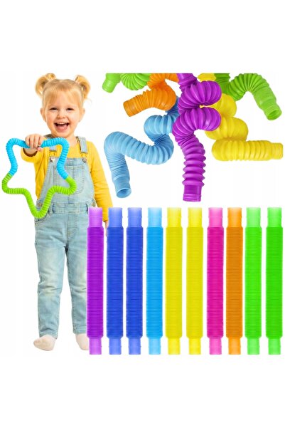 Ayawaska Set 10 tuburi senzoriale Pop Tubes colorate, Jucarii antistres flexi...