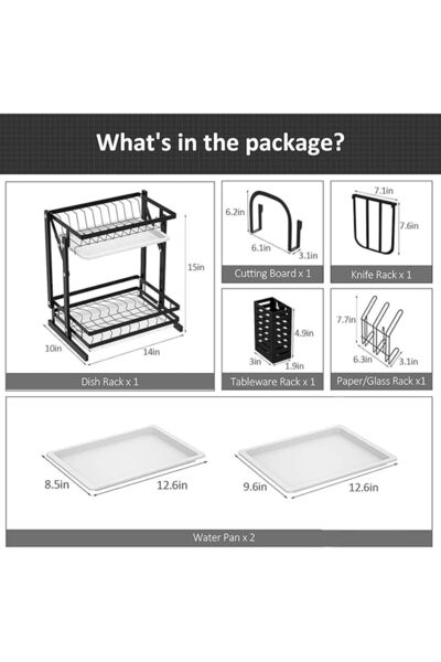 Arabest 2-Tier Dish Drying Stand,Foldable Dish Drying Rack with Cups Holder C...