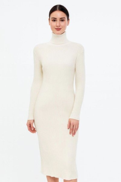 Generic Brand Women's High-Neck Knitwear Dress Long Ribbed Flexible Woven Ful...