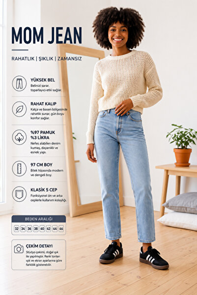 geenz manifacture Snežno plavo nebo Lycra fleksibilne mom jeans traperice