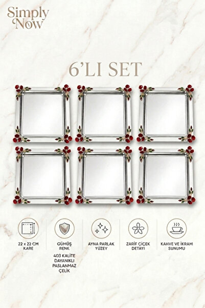 Simply Now Floral Detailed Stainless Steel Square Presentation Tray 22X22 cm ...