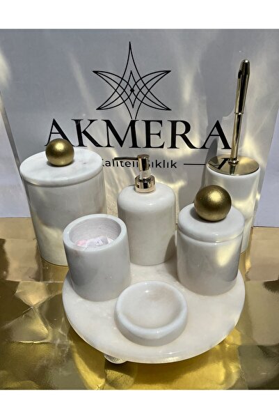 Akmera Home طقم حمام فاخر مكون من 7 قطع من الرخام الحقيقي بنسبة 100% مع مقابض...