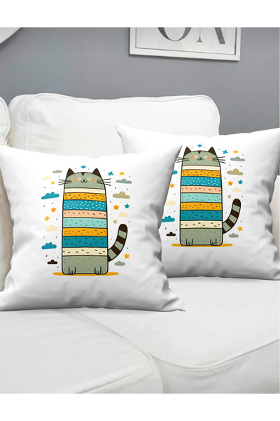 Ardizayn Colorful Cats, Green, 43X43Cm Velvet Fabric 2-Piece Throw Pillow Cov...