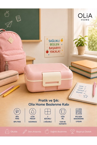OLİAHOME Bölmeli Beslenme Kabı 19x14 cm Kilitli Saklama Kabı Okul Ofis Piknik...