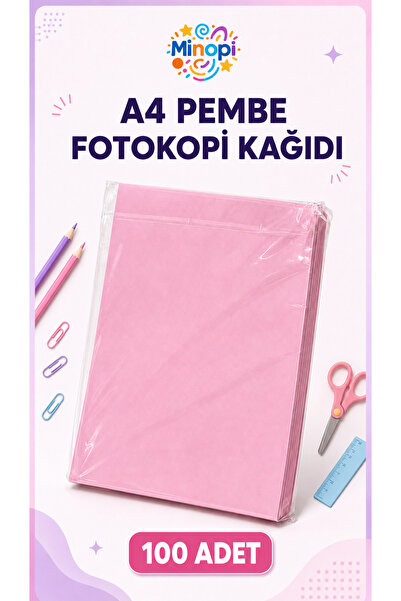 Minopi Pembe Fotokopi Kağıdı 100'lü Renkli Ofis Okul El İşi Hobi Etkinlik