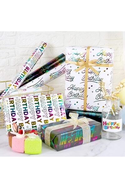 NALACAL Birthday Wrapping Paper Rolls, Colorful Foil Gift Wrapping Paper, 3 M...