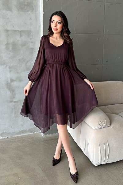 Clothes Fast فستان نسائي متوسط الطول غير متماثل بياقة على شكل حرف V وأكمام با...
