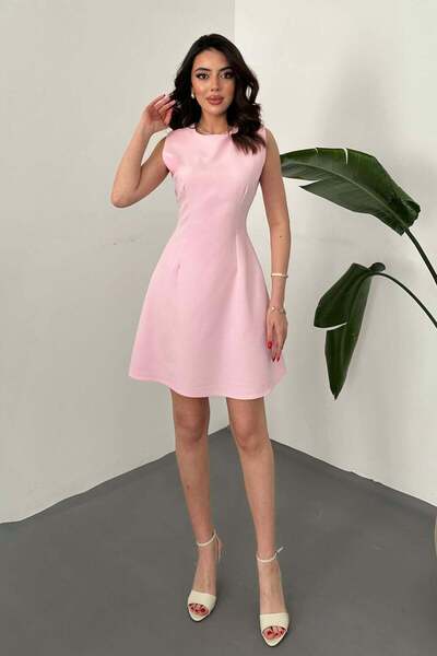 Clothes Fast فستان نسائي قصير بدون أكمام باللون الوردي الفاتح، ذو رقبة دائرية...