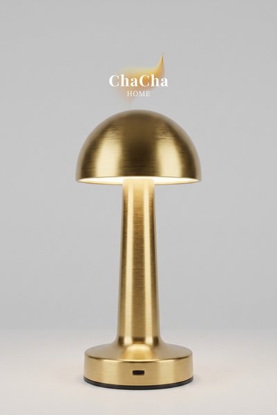 ChaCha Home Mila Metal LED Masa Lambası 22X10 cm - Mantar Başlıklı Lüks Dekor...