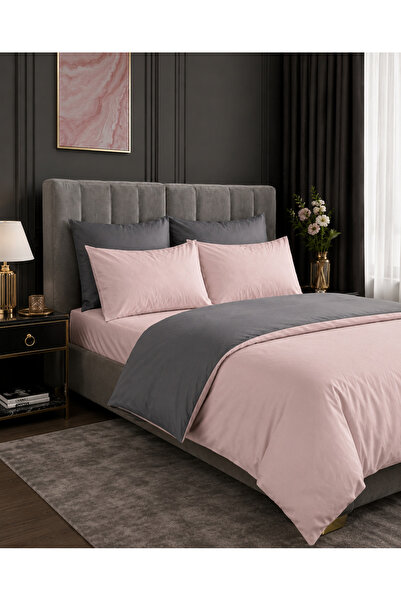 Sheri Home Lastikli Çarşaflı Nevresim Takımı %100 PamukPinkCastle828388