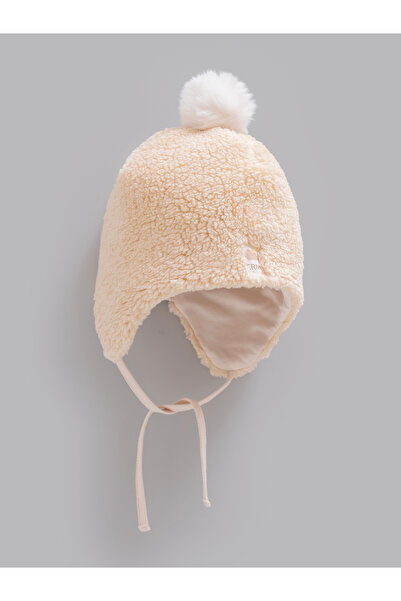 Caramell Winter Baby Hat with Pompom and Earflaps, Welsoft Lace-Up Hat