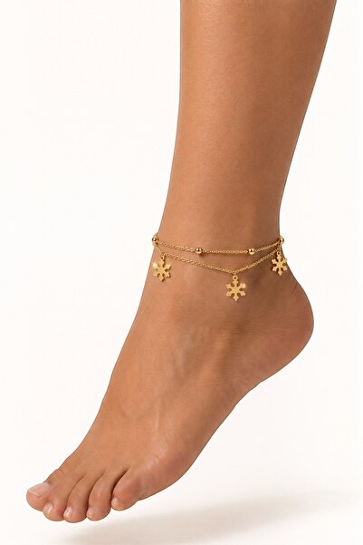 OGHAMAY Gold Color Top Sf 3 Snowflake Steel Anklet - 3914