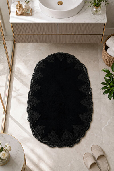 Bonny Home Lace-Up Non-Slip Leather-Based Oval Bath Mat Lace-Up Washable Bath...