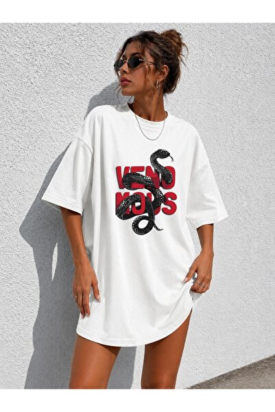 classy moda Γυναικείο μπλουζάκι με στάμπα γραμμάτων και φιδιού, oversized, εξ...