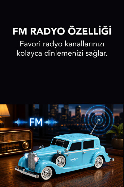 Teknoloji Gelsin Retro Bluetooth Hoparlör 10W Vintage Araba Tasarımlı FM Radyo USB TF Kart Destekli Tws Stereo