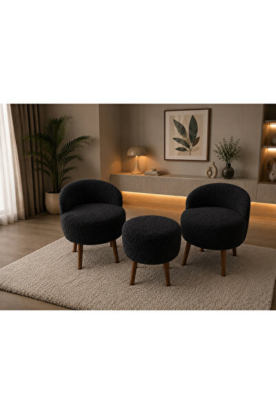 BEYLERBEYİ ÇAY SETİ İKİLİ MİNİMAL BERJER VE PUF (OFİS, BAHÇE, BALKON, SALON)
