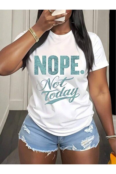 LİNA06 1pc Women' Nope Not Today Print White TShirt Crew Neck Casual Tee Medi...