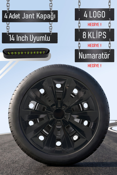 Routicar Opel Jant Kapağı Seti 4 Adet 14" inç Piano Black ( Corsa C D E Astra...