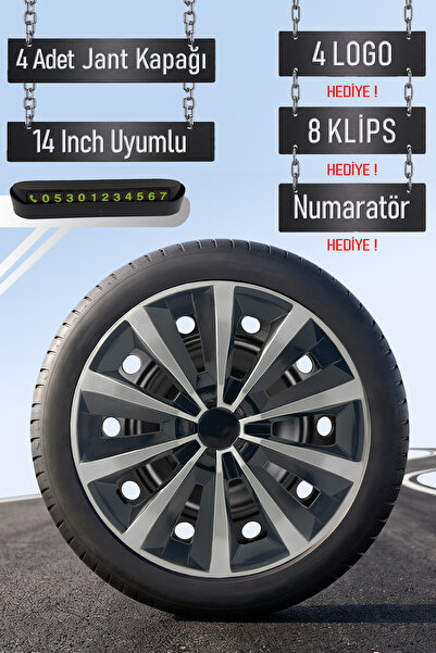 Routicar Renault Jant Kapağı Seti 4 Adet 14" inç Gri Siyah ( Clio 4 5 Symbol ...