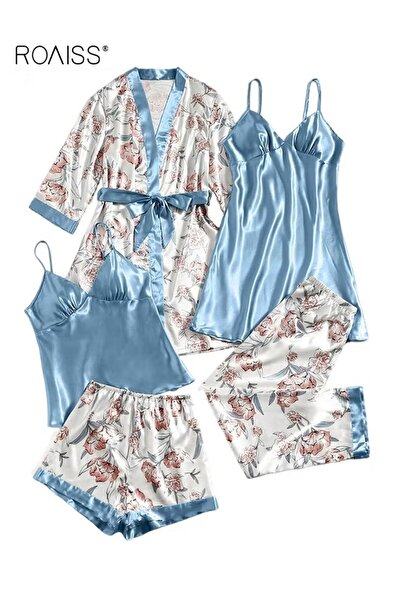 ROAISS 5-Pack Women's Pajama Sets Sweet Floral Printing Homewear Ladies Night...