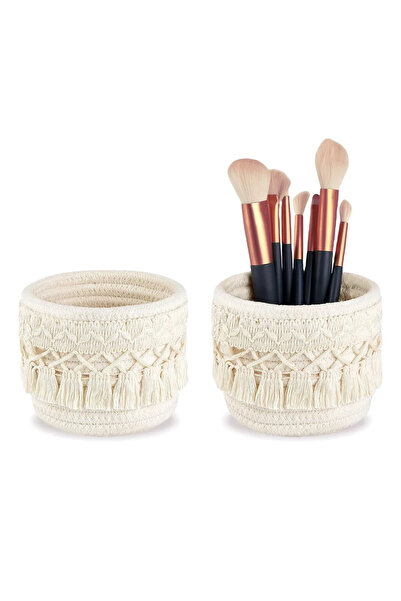 STARSTAR 2 Bohemian Makeup Brush Storage Baskets, 10x10cm, Cotton Rope, Makeu...