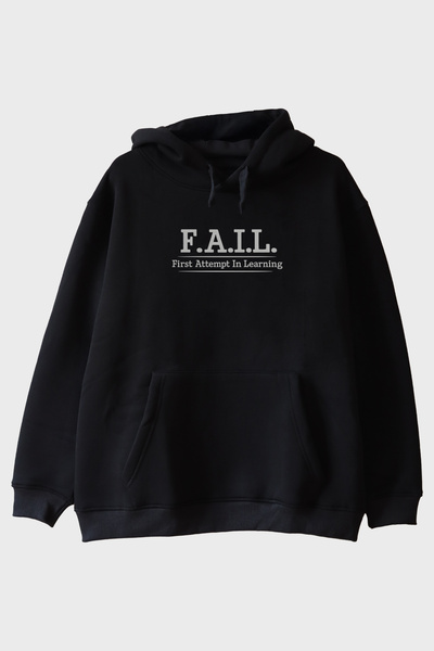 lofux Fail Motivational Black Hoodie