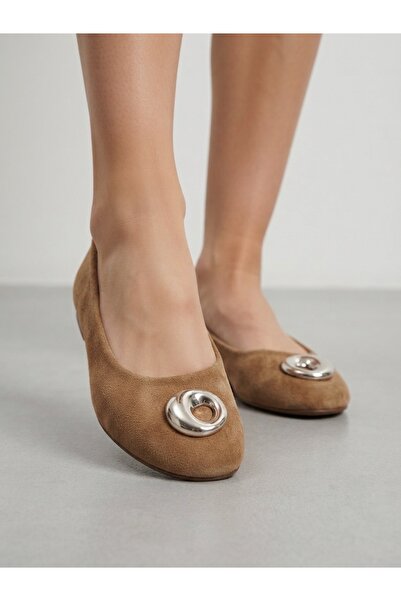 Rüya Shoes حذاء باليه من الجلد الطبيعي ذو نعل طبي من جلد الغزال مع مشبك