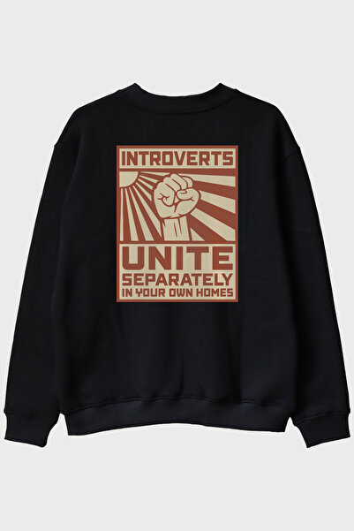 lofux Introverts Unite Black Crew Neck Sweatshirt