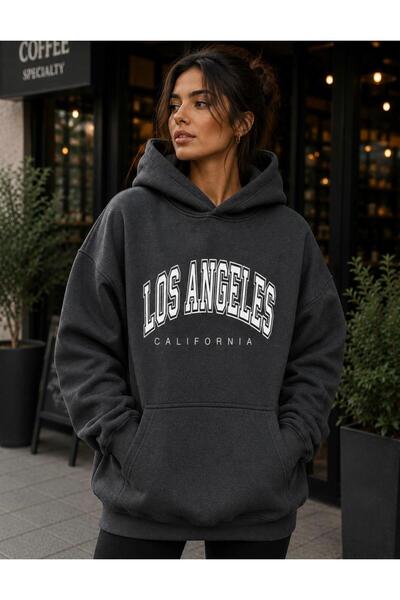 TREND EMMODA Women's Los Angeles California Printed Oversize Hooded Sweatshirt