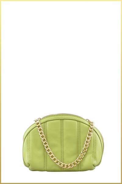 birizmoda Women's Quilted Makeup Bag with Chain Accessories - Pistachio Green