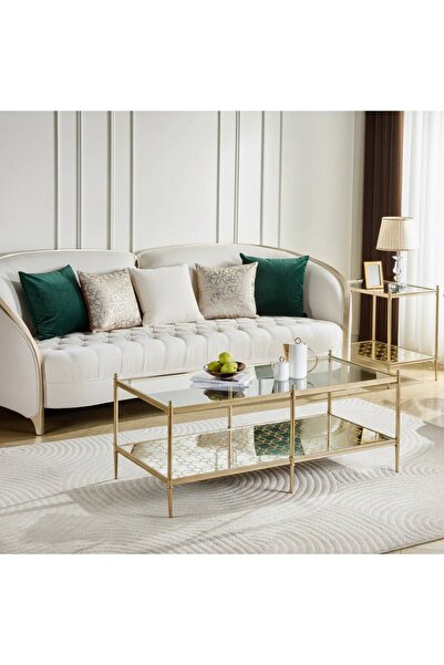 Roots Furniture طاولة جانبية ذهبية مستطيلة الشكل من جولدن فيستا