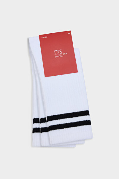 Twn White 3-Piece Striped Tennis Sports Cotton Socks Set