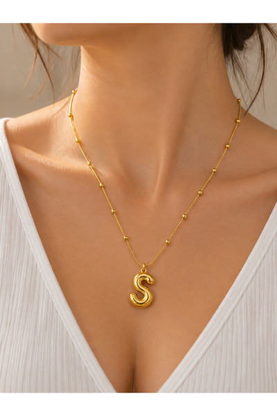 Bymiel Balloon Letter S Necklace – 316L Stainless Steel Letter Necklace with ...