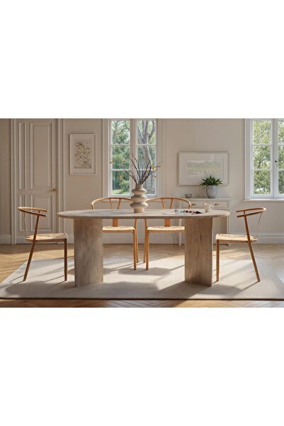 Mourah Home Sablin Modern Dining Table - 180 x 90 x 75 CM - Travertine Beige ...