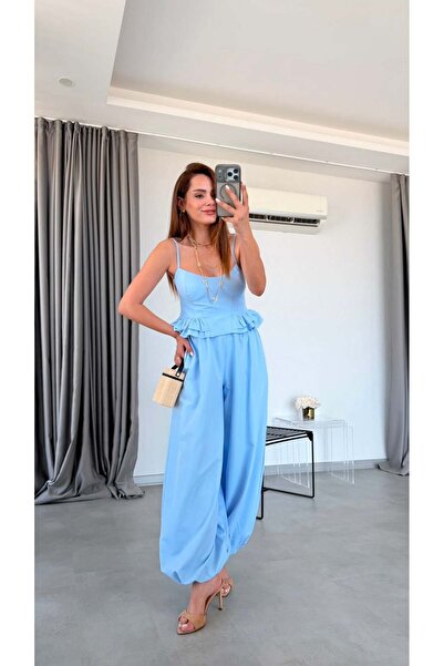 pelin yıldız butik Bebe Mavisi Sien İp Askılı Bluz Pantolon Takım