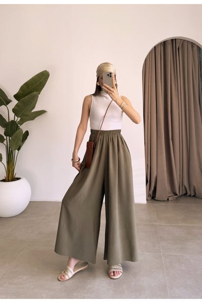 QUAWEAR Beli Lastikli Yanları Cepli Modal Kumaş Pantolon Etek