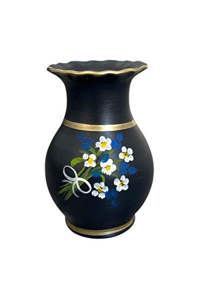 Ceramica Martinescu Vaza din ceramica neagra, pictata manual, buchet de flori...