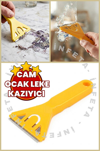 İnfeta 1 Adet Cam Leke Boya Kazıyıcı -15 cm Ocak Cam Mermer Derz Kazıma Temiz...