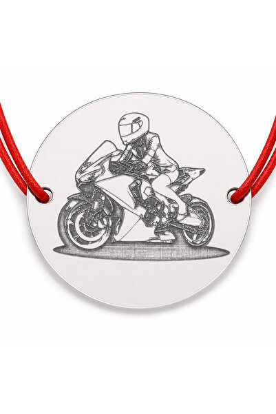 Simoshop Brățară argint 925 cu bănuț motociclistă, șnur reglabil — cadou moto