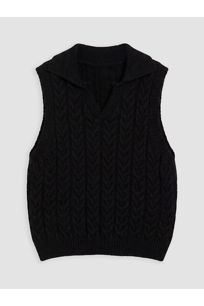 LC Waikiki Polo Collar Patterned Girl's Knit Sweater