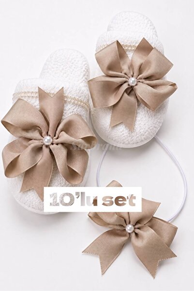 SavBrand Bowknot and Pearl Maternity Slippers and Crown Set, 10-Piece – for H...