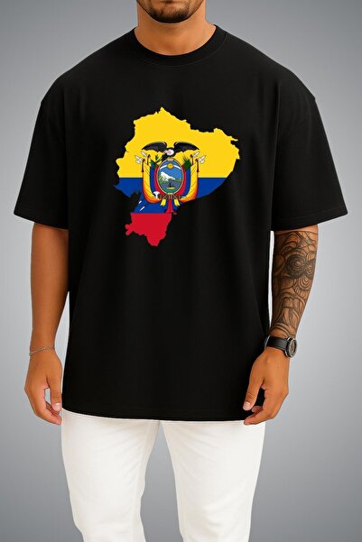 Bahriyeli Collection Oversize Ecuador Flag and Map Large Chest Printed Unisex...