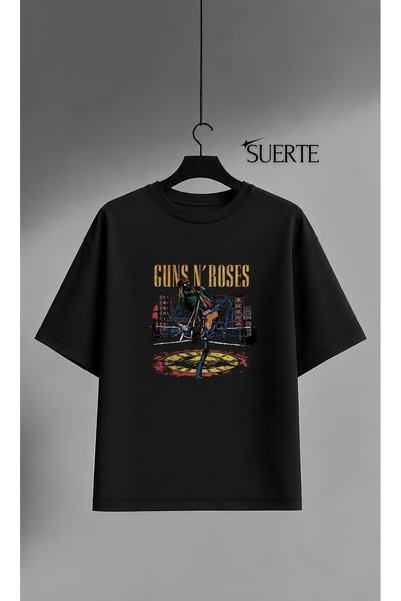 Grafftee Clothing Guns N' Roses Printed Oversize Unisex Black T-Shirt - 100% ...