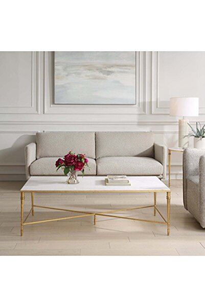 UTTERMOST طاولة قهوة مستطيلة ذهبية من ROSHN مقاس 140 عرض × 43 ارتفاع × 71 عمق