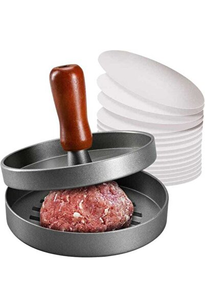 STARSTAR Stainless steel hamburger mold with patty mold, non-stick wooden han...