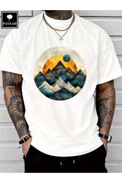 LİNA06 تي شيرت PAYEAH Paper Moon And Mountains-Geometric Mountain مصنوع من ال...